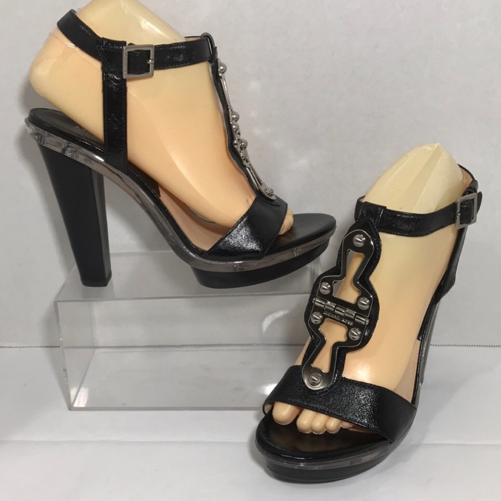 Michael Michael Kors Black Leather & Acrylic Detail Platform Heels Size 8.5